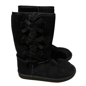 Ugg Koolaburra Black Boots Girls Victoria Tall Bows Size 4, Style 1020171